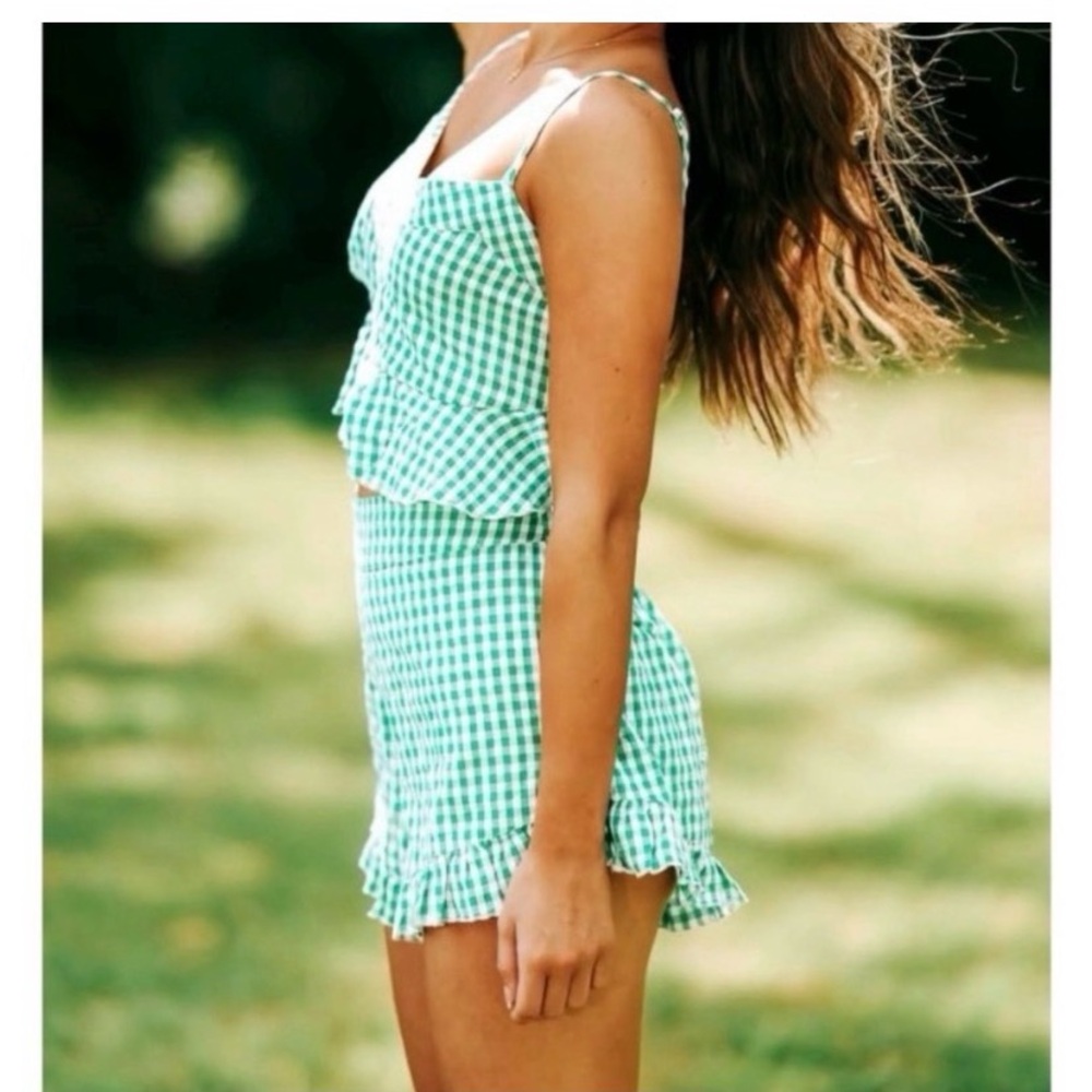 Altar'd State Green Gingham Ruffle Mini Set - Picture 4 of 7
